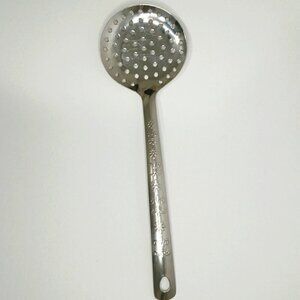 Stainless Steel Cooking Skimmer Medium Size Floral Design on Handle